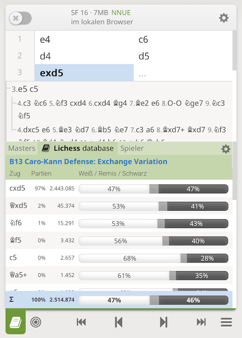 Anzeige der meistgespielten Züge Anzeiuge der meistgespielten Züge